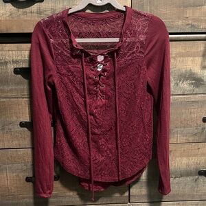 No Boundaries Burgundy Lace-Up Blouse